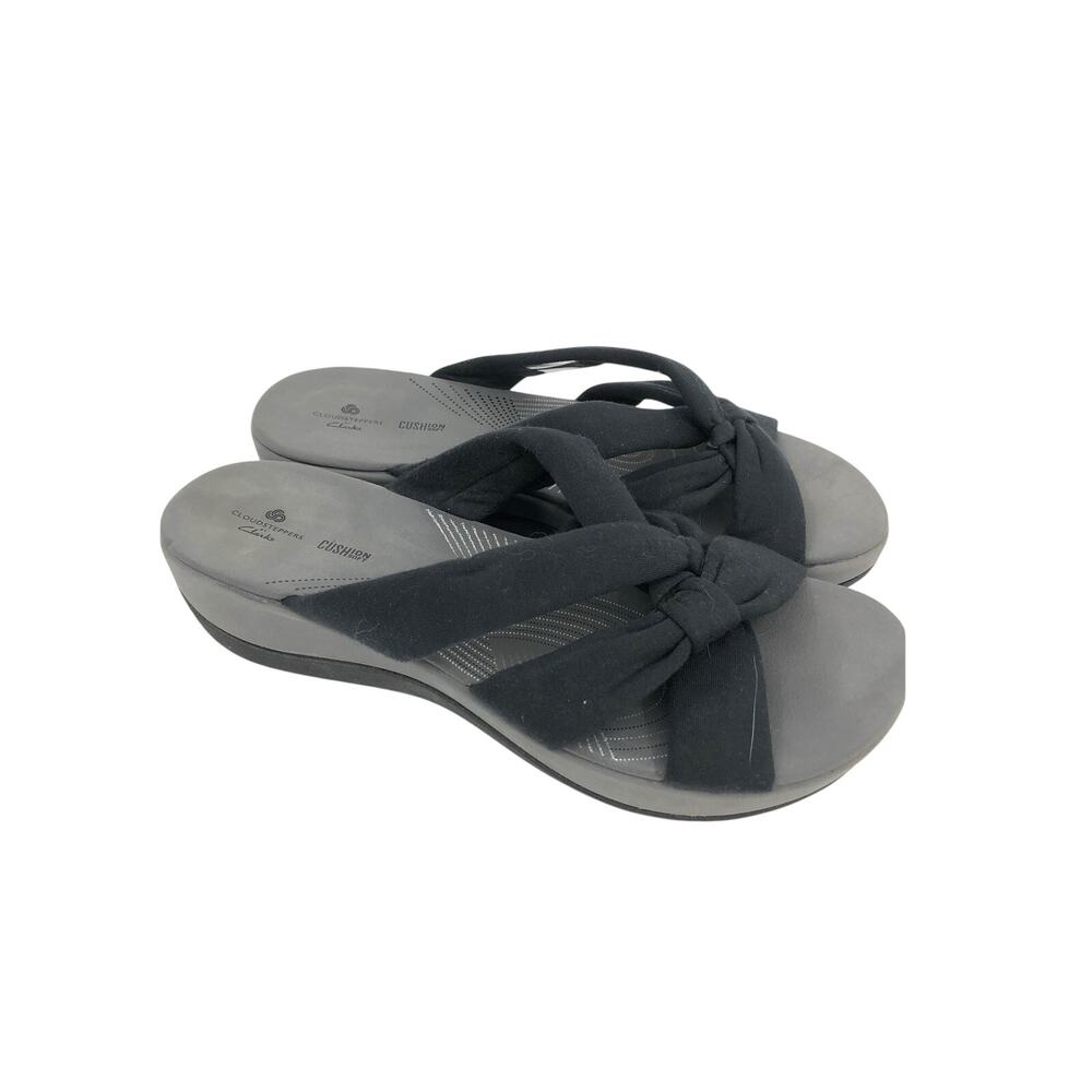 Cloudsteppers By Clarks Black Sandals Cross Cross Slip On Comfy Size 9.5